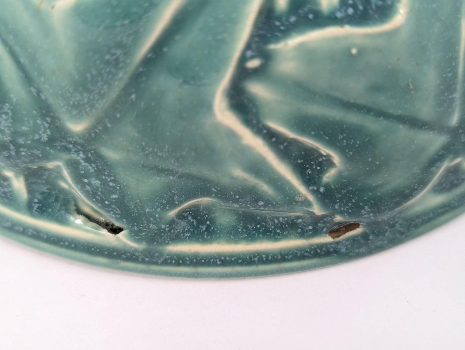 (2) Vintage McCoy Unmarked Pottery Ivy Turquoise Basket Planters 3 Footed