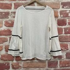 Loft T Shirt Womens Medium Off White Black Slubbed Casual Everyday Basic Top