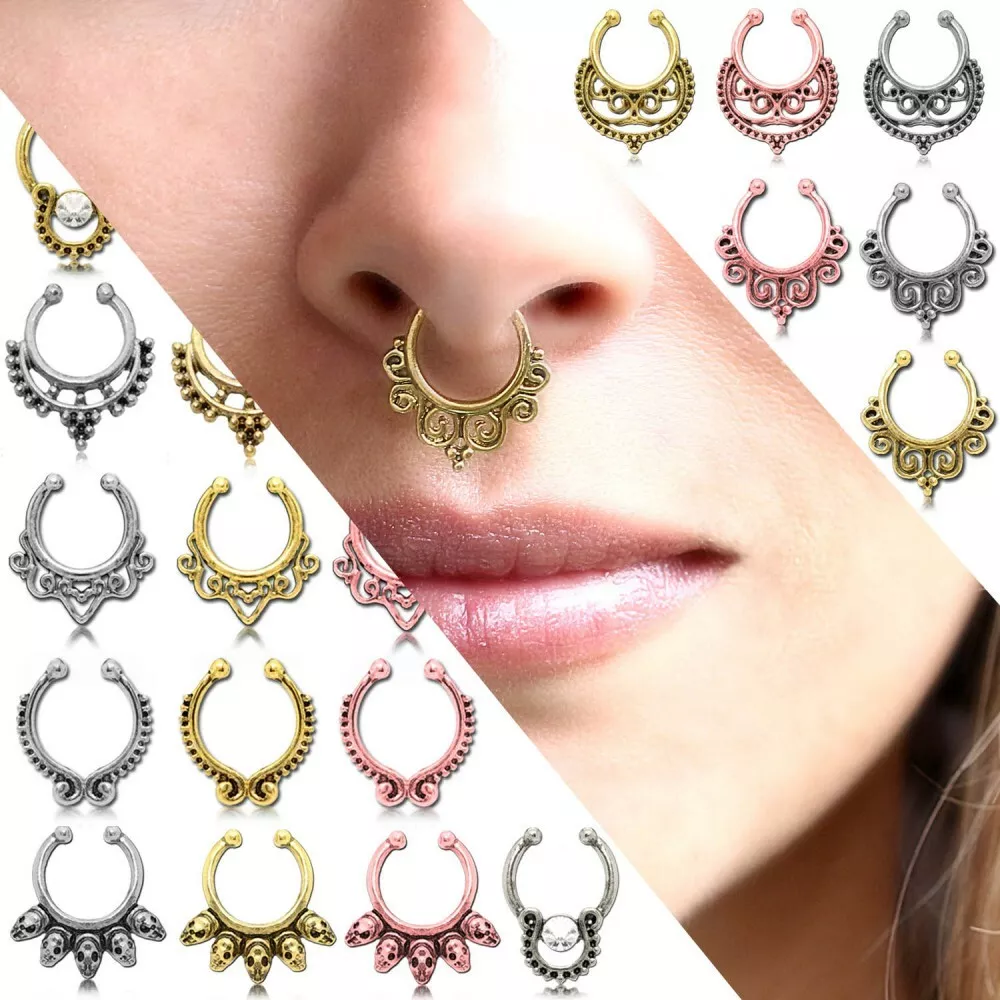 Tribal Septum Brass Fake For Non Pierced Nose Ring Piercing Jewelry Fake  Clip On | eBay