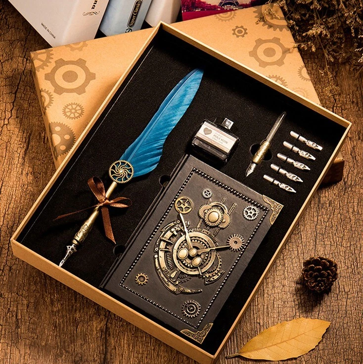 手工蒸汽朋克笔记本皮革日记本带定制书签和邮票 — 第 3/4 张图片