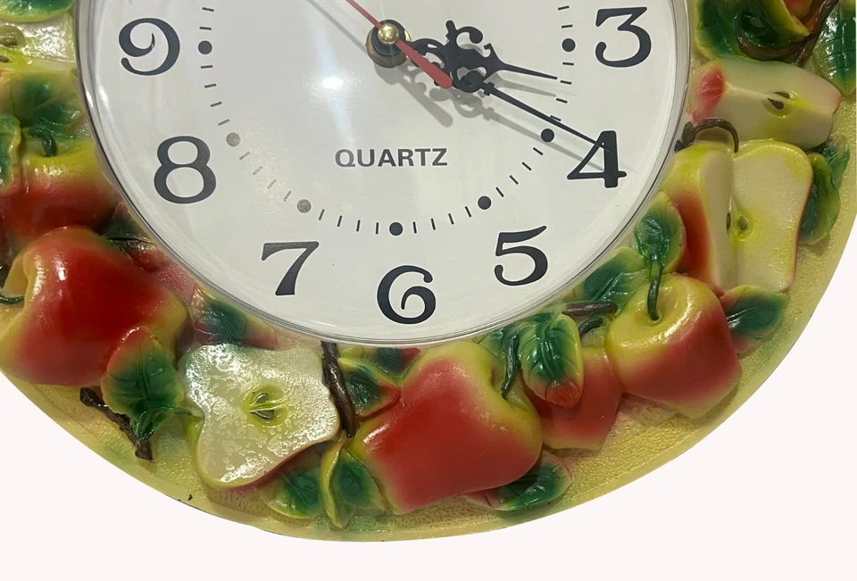 Decorative Apples Wall Clock, Round Quartz Kitchen Clock with 3D Fruit Design - Image 4 of 4
