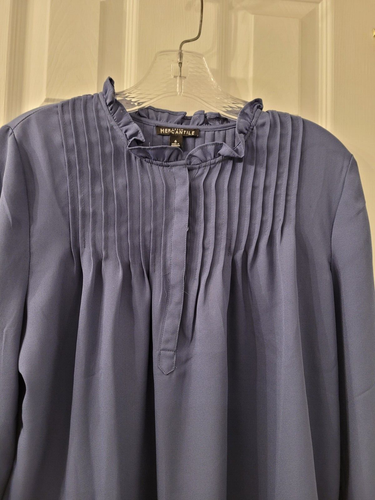 J. CREW MERCANTILE BLUE 1/3 BUTTON L/S SHIRT TOP W RUFFLE COLLAR SZ 6 NWT - Picture 3 of 5