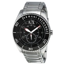NEW ARMANI EXCHANGE SILVER TONE, BLACK CHRONOGRAPH DIAL,BRACELET WATCH AX1263