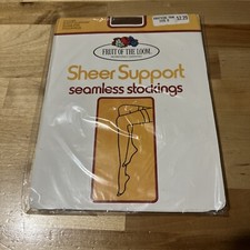 Vtg NEW 1 Pr Fruit of the Loom Seamless Shadow Nylon Thigh Hi Stockings 10.5-11