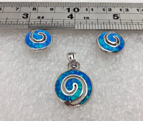 Sterling Silber .925 Opal Wirbel Ohrringe und Anhänger Set - Bild 5 von 9