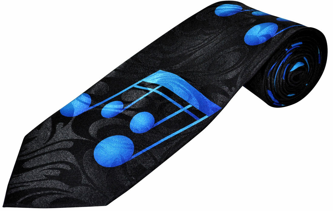 THE TIE STUDIO - Royal Blue Music Note Pattern on Black, Music men's Novelty Tie