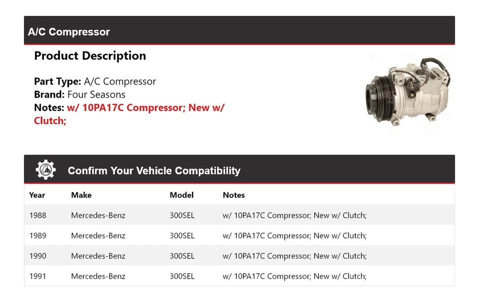 Compressor A/C Mercedes-Benz 300SEL 1988-1991 4 estações 1989 1990 - Imagem 2 de 4