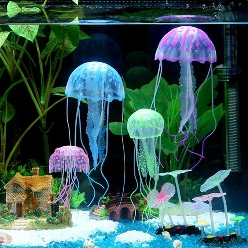 Glowing Effect Jellyfish Aquarium Floating Fish Tank Ornament Decor Pet