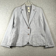 Saga Womens Size 1 Long Sleeve Button Linen Blend Blazer Jacket Blue Denim Nwt