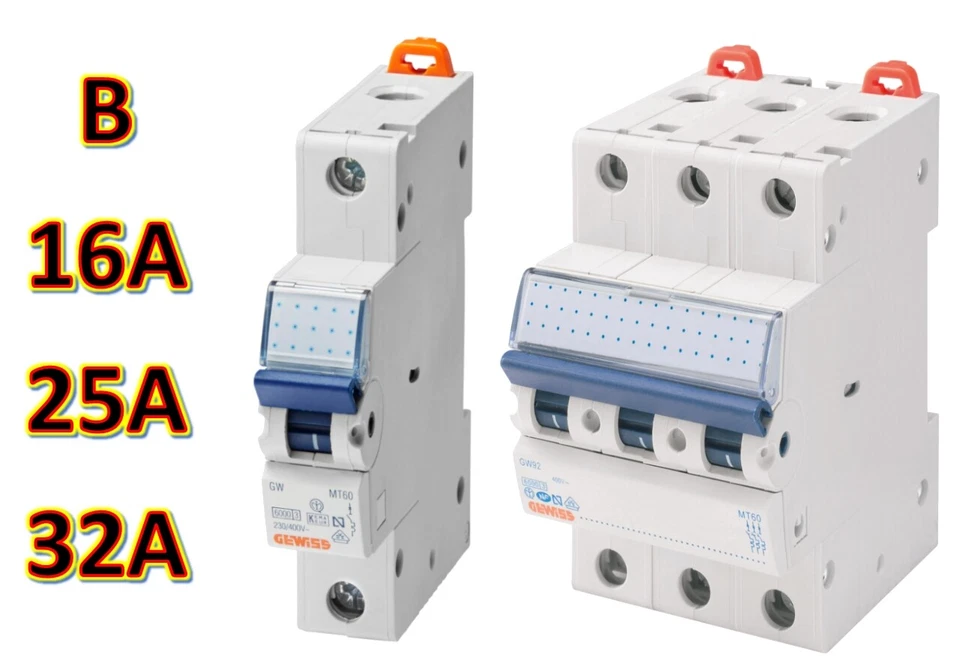 Leitungsschutzschalter Sicherungsautomat 16A-32A / B / 1-polig / 3-polig Gewiss