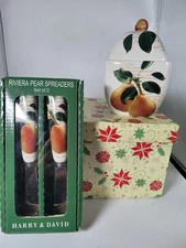 HARRY & DAVID Ceramic Riviera Pear Jelly Jam Jar And 2 Spreader Set In Gift Box