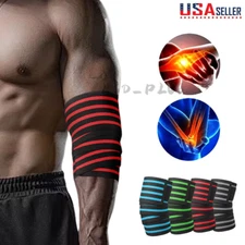 Elastic Elbow Arm Support Sleeve Brace Grip Straps Wrap Gym Power Weight lifting