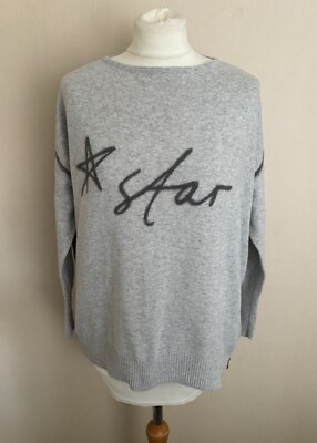 FAB Mint Velvet Grey Star Boxy Jumper with Cashmere Size XS UK Side Zip  Detail UK