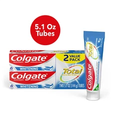 Colgate Total Teeth Whitening Toothpaste Gel,Mint Toothpaste, 5.1 oz Tube,2 Pack