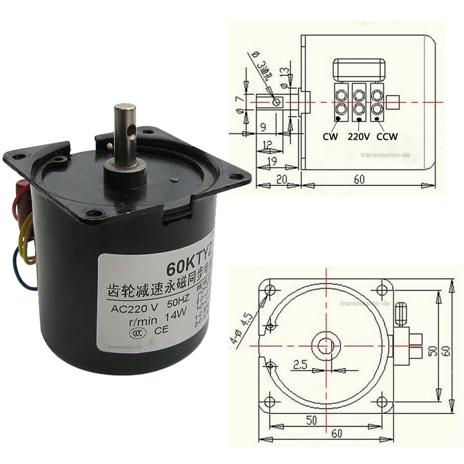 DMiotech 60KTYZ Synchronous AC Gear Motor – 110V, 60 RPM, 25 N.cm Torque, With Bracket, Low Noise