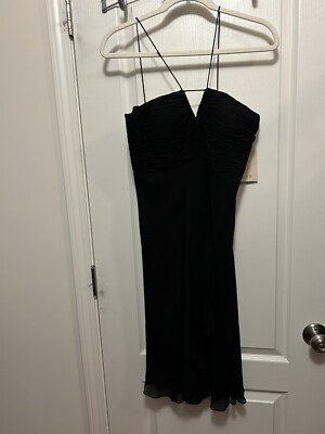 Kenar Dress Women's 2 100% Silk Black Strappy Sleeve Keyhole Classic Shift Party