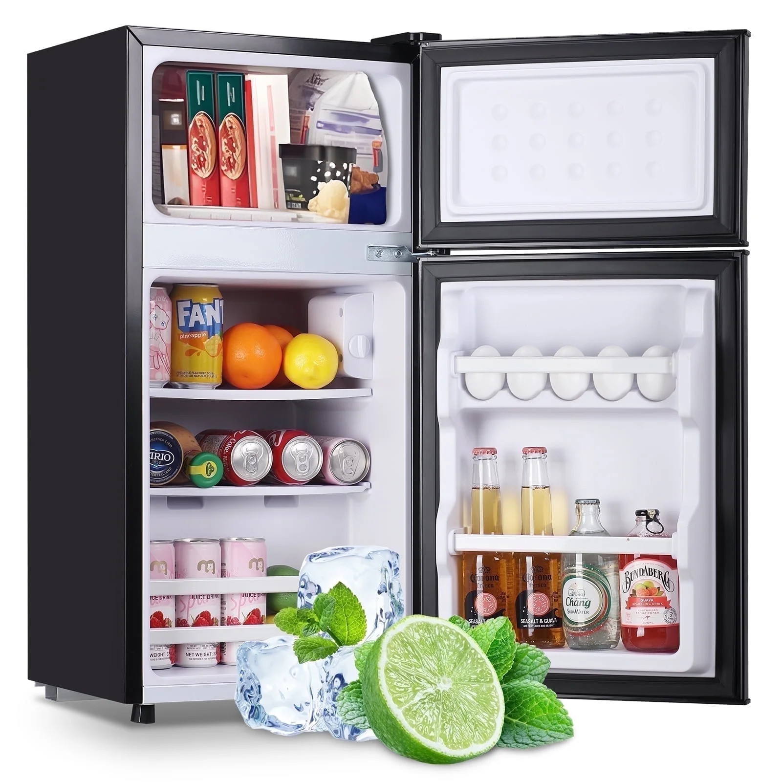 2 Door 2.4 Cu. Ft. Mini Fridge w/ Freezer Small Refrigerator Compact Space Saver