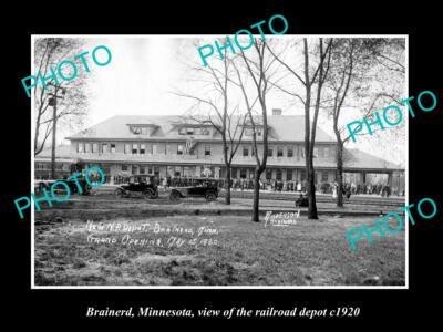 OLD POSTCARD SIZE PHOTO OF BRAINERD MINNESOTA THE RAILROAD DEPOT STATION c1920
