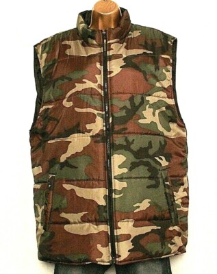 Open Trails Mens Camouflage Insulated Long Vest Standing Collar