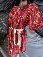 VTG SATIN SHINY NORDSTROM IMPORT GEO ABSTRACT SLEEP SHIRT BABYDOLL CHEMISE 60"