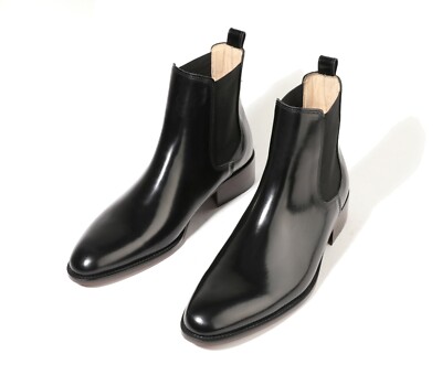 Firenze Atelier Men's Handmade Black Leather Pointed Toe Ankle Chelsea Boots 