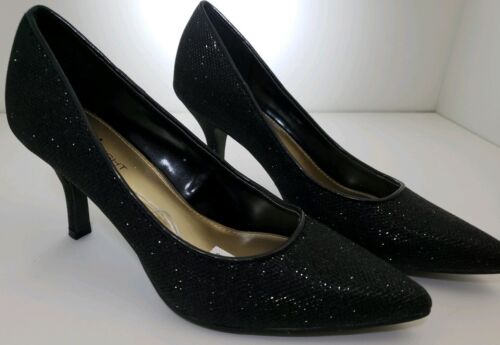 FIONI WOMENS ELEGANT BLACK SPARKLE NIGHT PUMPS HIGH HEELS SHOES Size 7