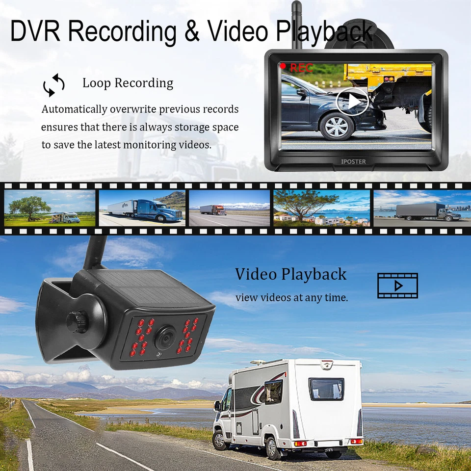 Portable 1080P Wireless Solar Magnetic Backup Camera 5" Monitor DVR for Car - Image 4 of 4