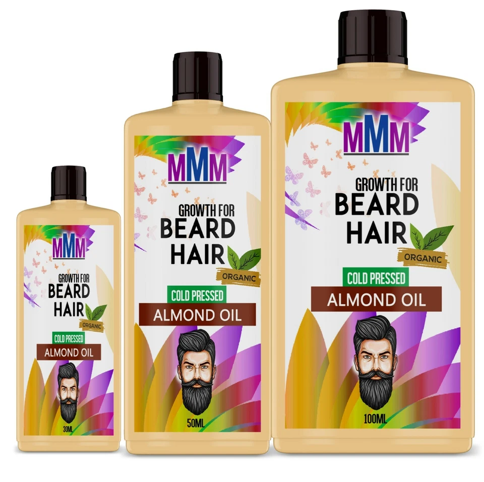 Beard & Moustache Oil 100% Natural Organic grooming balm hair sweet almond oil