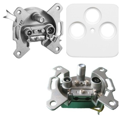 TV SAT Antennen DURCHGANGSDOSE +Abdeckung passend zu Busch Jäger Reflex Si alpin