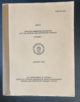 US DEPT ENERGY 1986 Area Recommend'n Report Crystalline Repository Project Draft