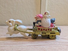 Vintage Wind Up Celluloid Easter Parade White Bunny pulling Sled