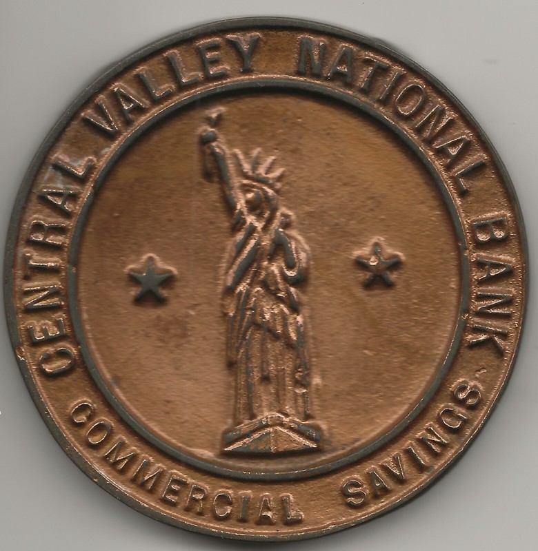 Statue of Liberty-Central Valley Nat'l Bank and Charles Partridge Medal Postpaid