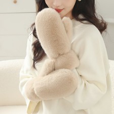 Lady Faux Mohair Gloves Mittens Fleece Knitted Fluffy Winter Soft Fashion Warm