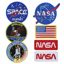 7pcs NASA Patch, Iron On Patches Space Badge Sew Small, White,Red
