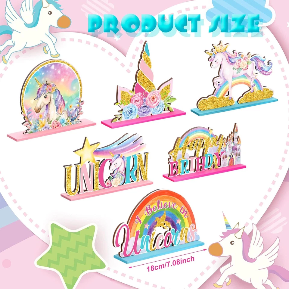 6 Pcs Unicorn Birthday Table Wooden Decorations Unicorn Rainbow Birthday Party T - Image 2 of 4