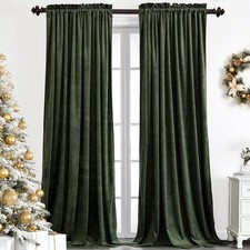 Green Velvet Blackout Curtains 42x90 Inch, 2 Panels