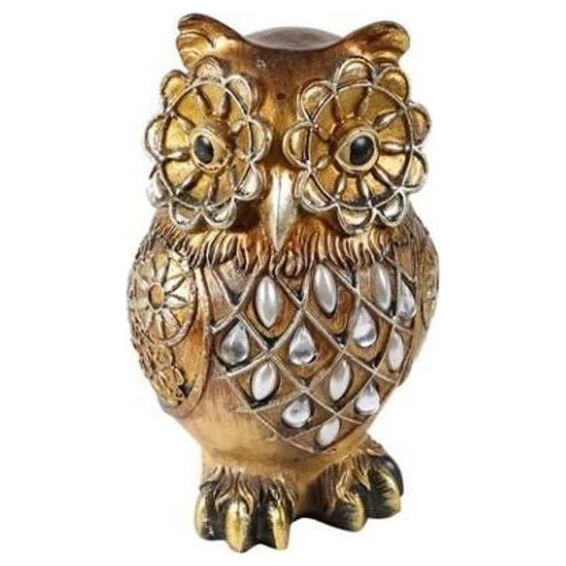 Scultura Gufo Oro Marrone in Resina 10x10x16 cm Soprammobile Statuetta, fotografia 4 di 9