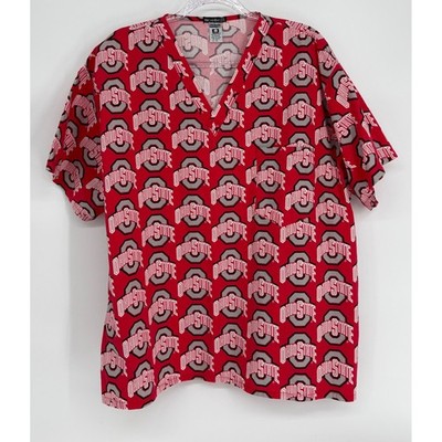 Broad Bay Ohio State Buckeyes Scrub Top Red V-Neck Short Sleeve Cotton OSU Sz XL