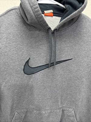 Vintage Y2K Nike Big Swoosh Hoodie Gray Large Streetwear Hip Hop Sweatshirt