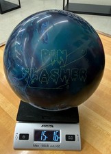 EBONITE PIN SLASHER 15LB USED BOWLING BALL, PROFESSIONALLY PLUGGED