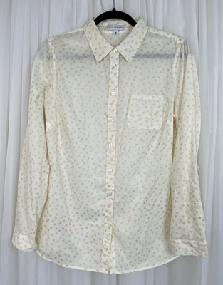 Kim Roger s Sz M Ivory Gold Snowflake Print 100% Cotton Button Up Blouse