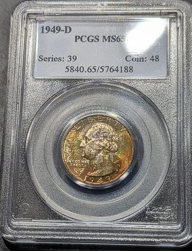 1949-D Washington Quarter PCGS MS/65 Nice Toning First Original Blue SeriesLabel