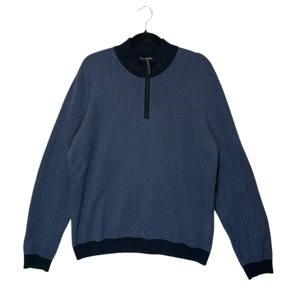 J. McLaughlin 1/4 Zip Pullover Sweater Men's Sz XL Navy Blue Coastal Prep Cotton - Image 2 of 4