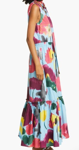 LA DoubleJ Lou Lou Maxikleid Blumenmuster Bindeband blau Baumwolle Gr. L/US 8 neu mit Etikett - Bild 2 von 18
