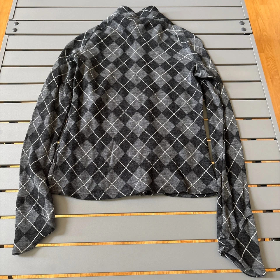 Ibex Cardigan Sweater Womens Small Gray Black Argyle Diamond Merino Wool Zip Up Foto 3 de 4