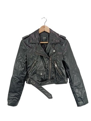 PULL & BEAR Kunstlederjacke Damen Jacke Gr. DE 38 schwarz extravaganter Stil