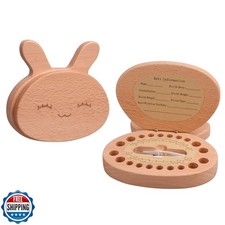 AhfuLife Baby Tooth Keepsake Fairy Box Holder with Lanugo Bottle, Wooden Bunn