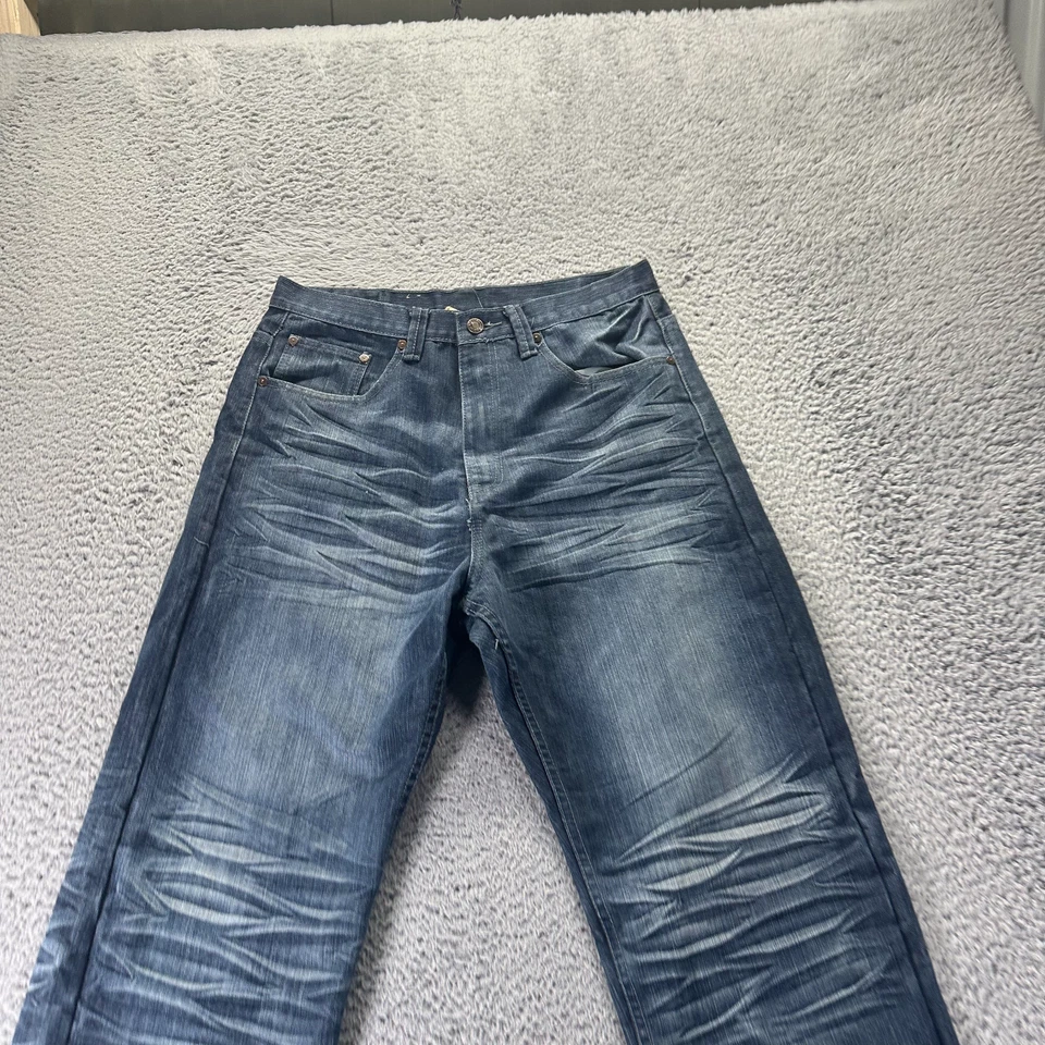 Pantalones de mezclilla Brooklyn Xpress para hombre 34x32 azul algodón pierna recta ropa de trabajo descolorida Foto 2 de 4