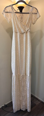 #ad XL Ivory Colored Floral Laced Bottom Maxi Dress $19.00