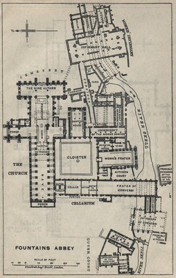 Brunnen Kloster Grundriss. Yorkshire 1939 alte Vintage Kartenkarte